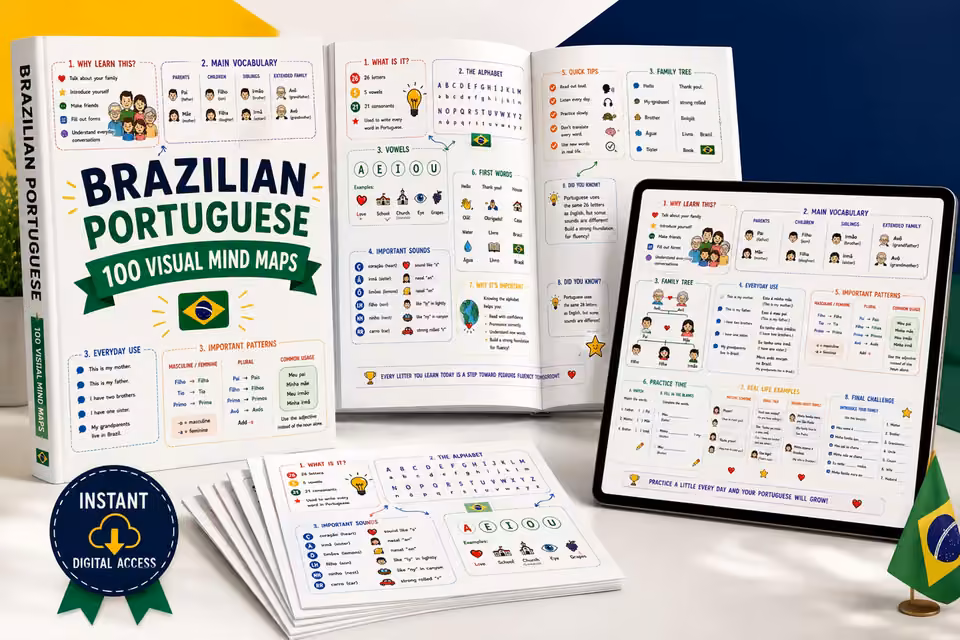 100 Visual Mind Maps to Learn Brazilian Portuguese digital product bundle